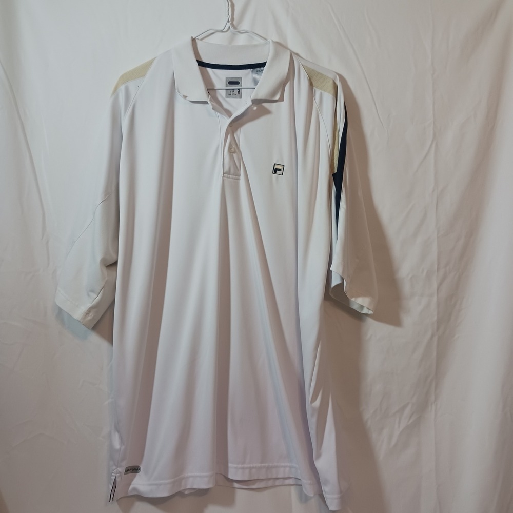 Fila Polo Shirt Mens XL White Excellent Performance Mesh Trim Short Sleeve